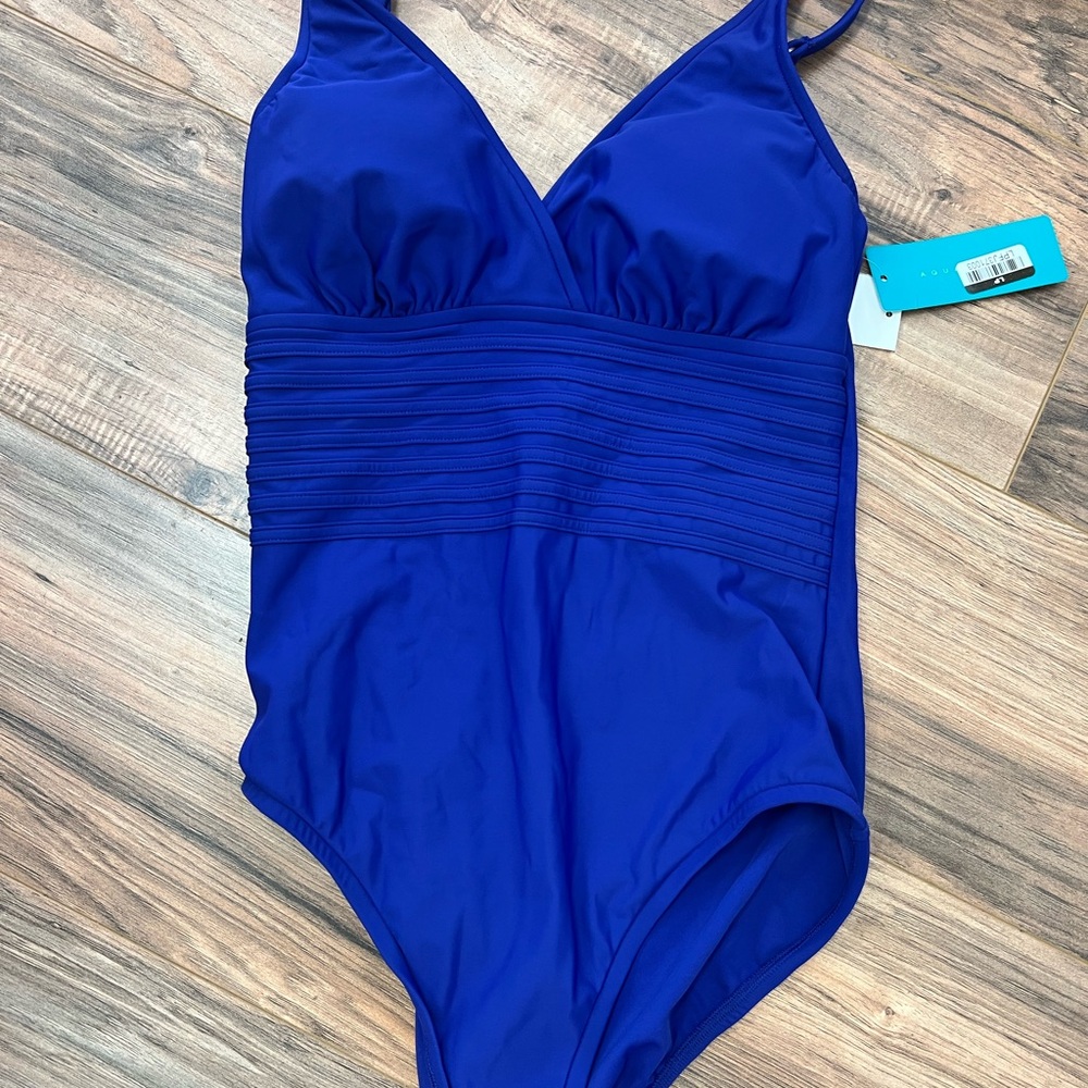 Aqua Green Royal Blue One-Piece Swimsuit - Picture 2 of 3